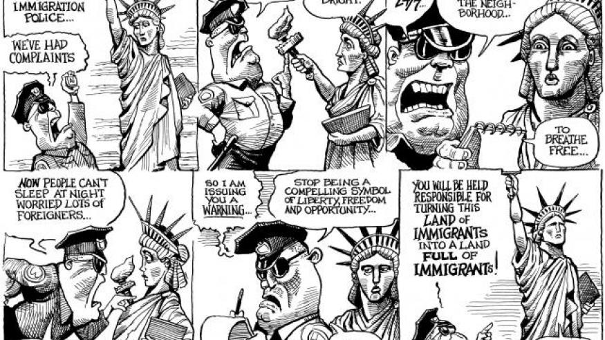 Anti immigration police cartoon